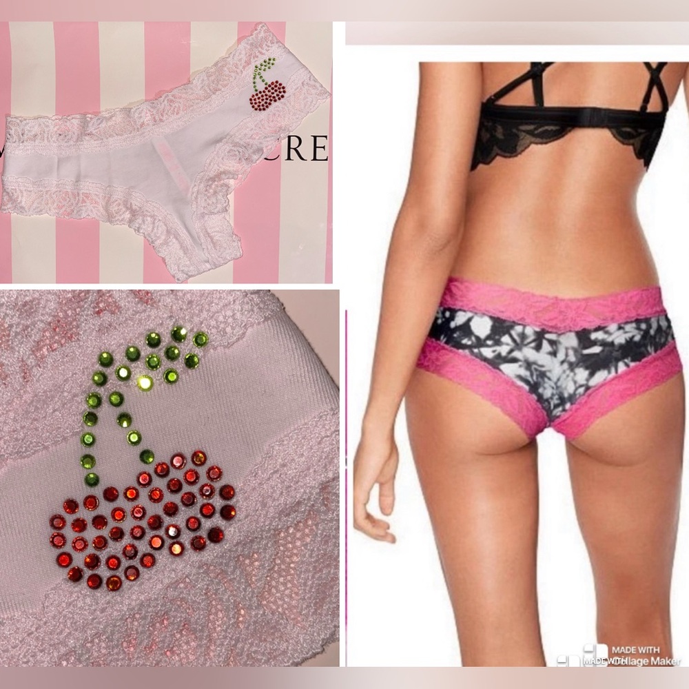 PINK Victoria’s Secret Cotton lace Cheekster PINK bling Cheeky pink panties